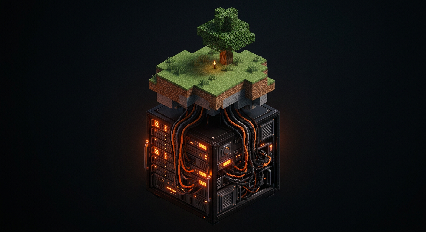 Minecraft server themed floating voxel island
